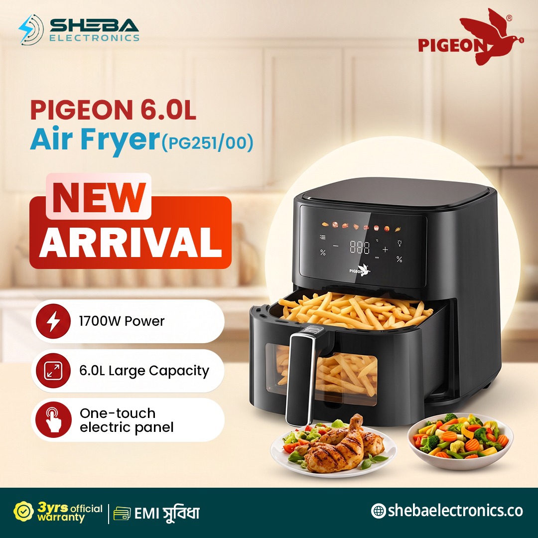 Pigeon PG251/00 Digital Air Fryer – 6L Capacity | 1700W Power | One-Touch Digital Control | 3 Years Warranty - Thumbnail 2