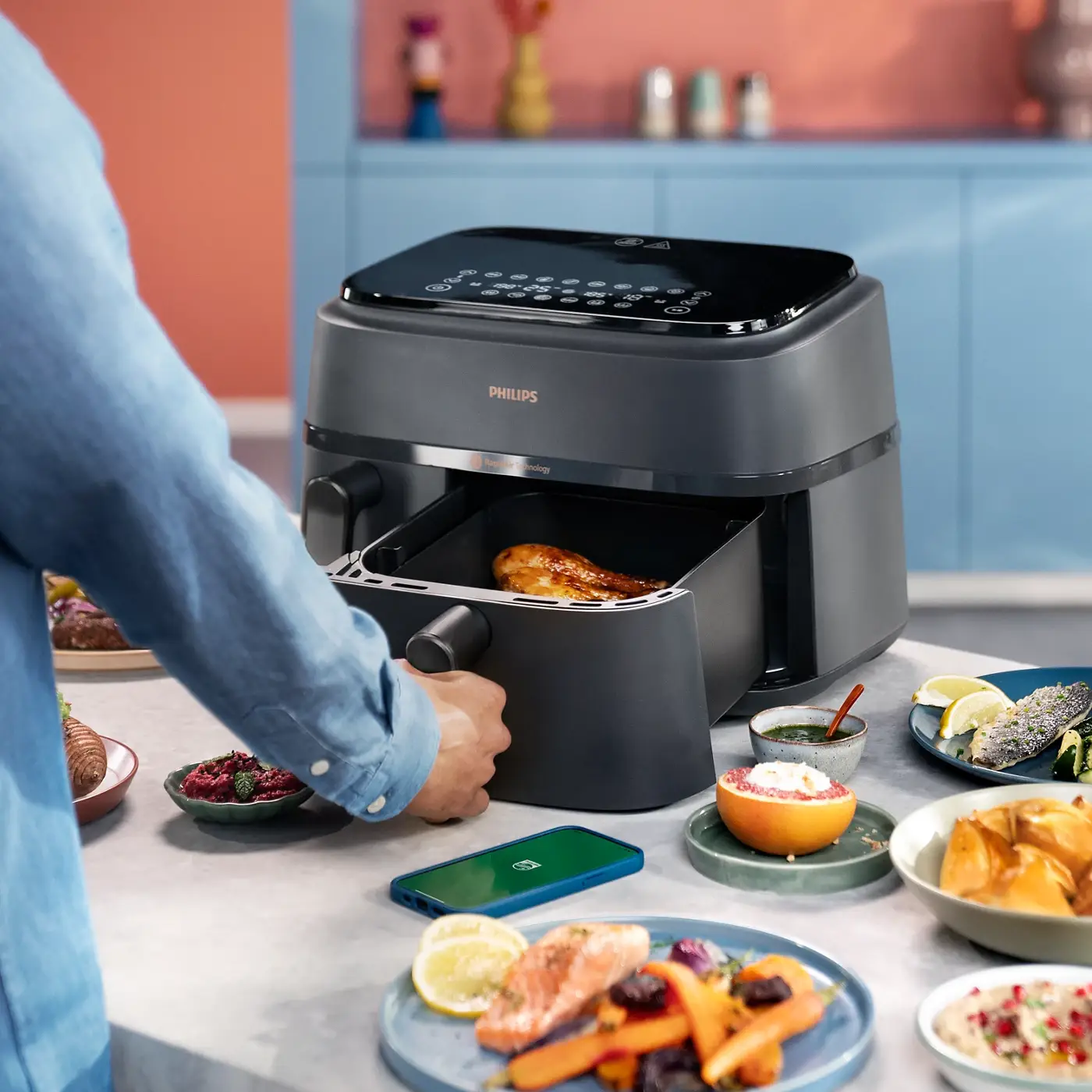 Philips Airfryer NA350/00 – Dual Drawer, 9.5 Qt (9L) Capacity - Thumbnail 3
