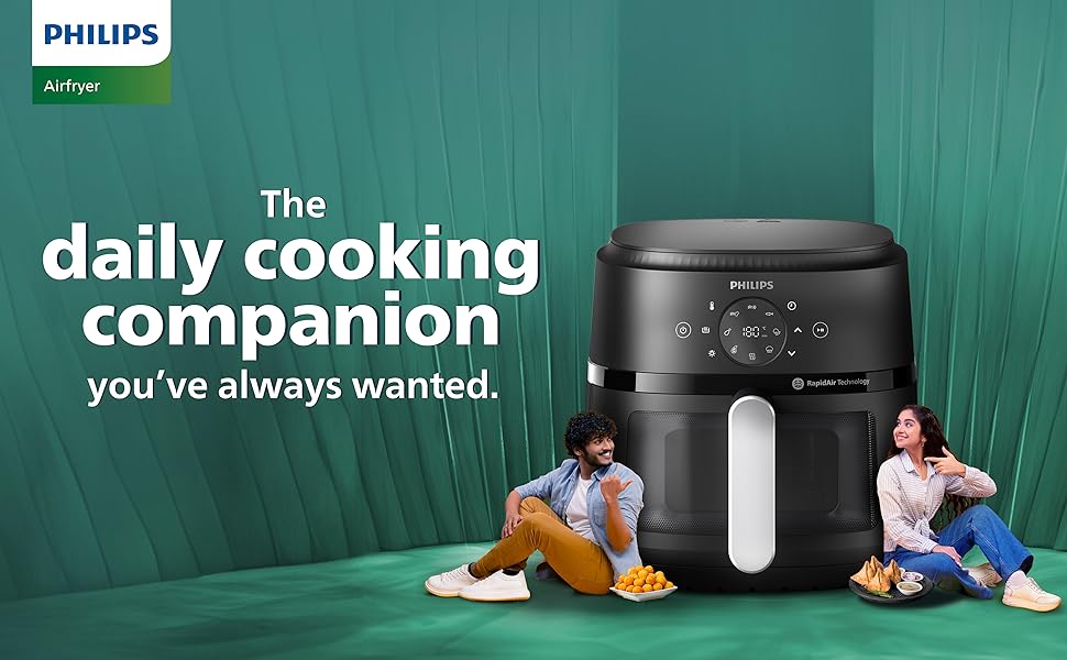 PHILIPS Air Fryer NA231/00 with touch panel, uses up to 90% less fat, 1700W, 6.2 Liter XL Size , with Rapid Air Technology (Black),Cooking window. - Thumbnail 2