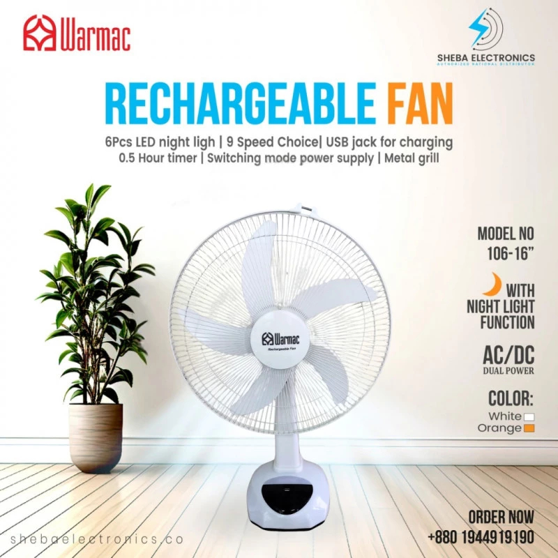 WARMAC Rechargeable Fan Model 106-16” Inch AC/DC Power - Thumbnail 2