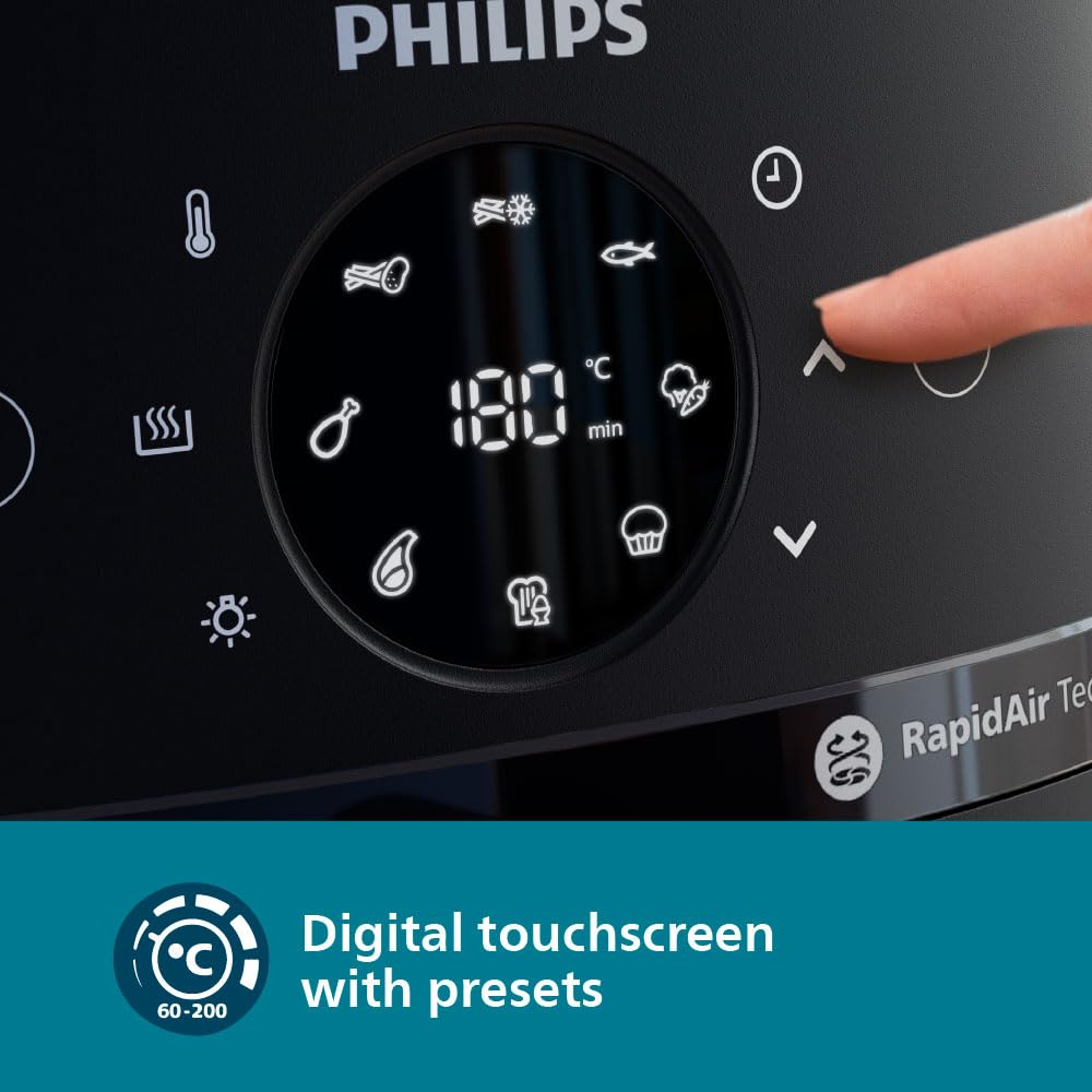 PHILIPS Air Fryer NA231/00 with touch panel, uses up to 90% less fat, 1700W, 6.2 Liter XL Size , with Rapid Air Technology (Black),Cooking window. - Thumbnail 3