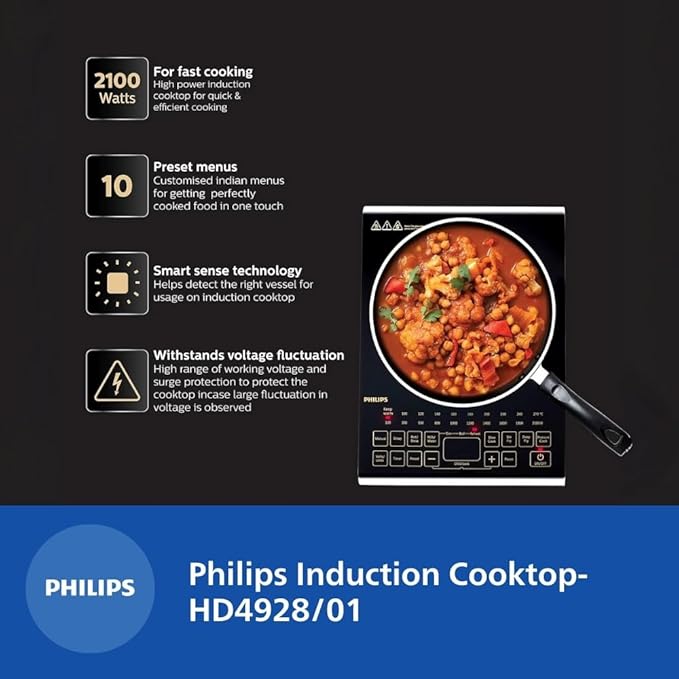 Philips HD4938/01 2100-Watt Glass Induction Cooktop (Viva Collection) - Thumbnail 4