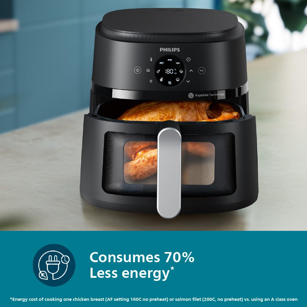 PHILIPS Air Fryer NA231/00 with touch panel, uses up to 90% less fat, 1700W, 6.2 Liter XL Size , with Rapid Air Technology (Black),Cooking window. - Thumbnail 5