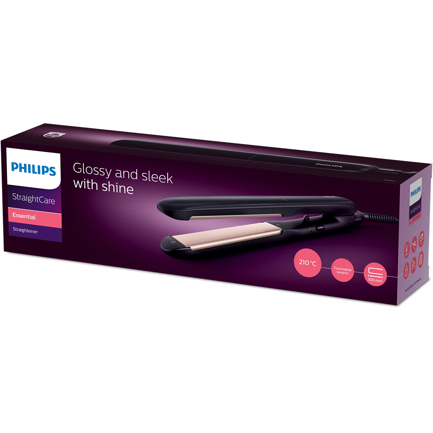 Philips HP8321 Essential Hair Straightener – Smooth & Shiny Hair Styling with Tourmaline Ceramic Plates - Thumbnail 2