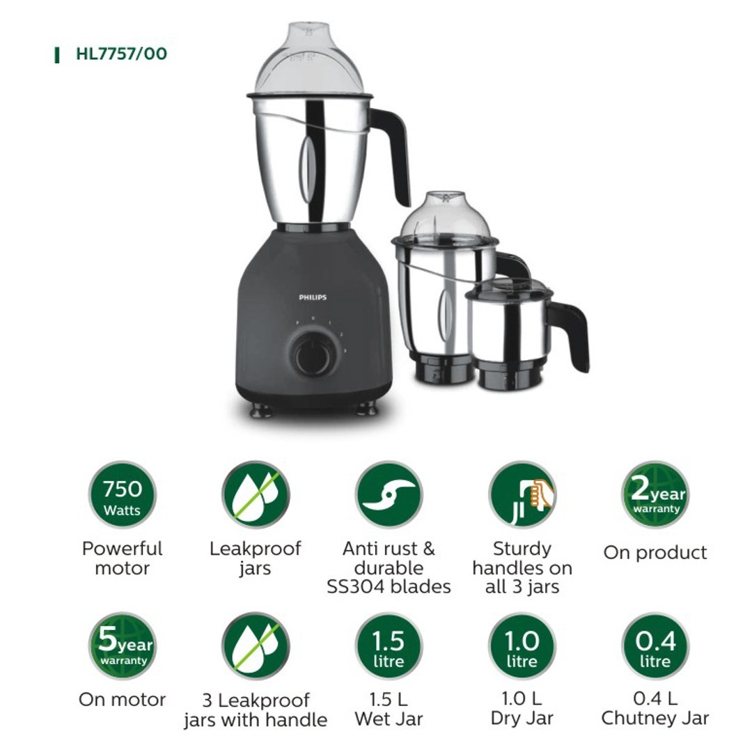 Philips Mixer Grinder HL7757/00 With 750w PowerFul Tarbo Motor - Thumbnail 3