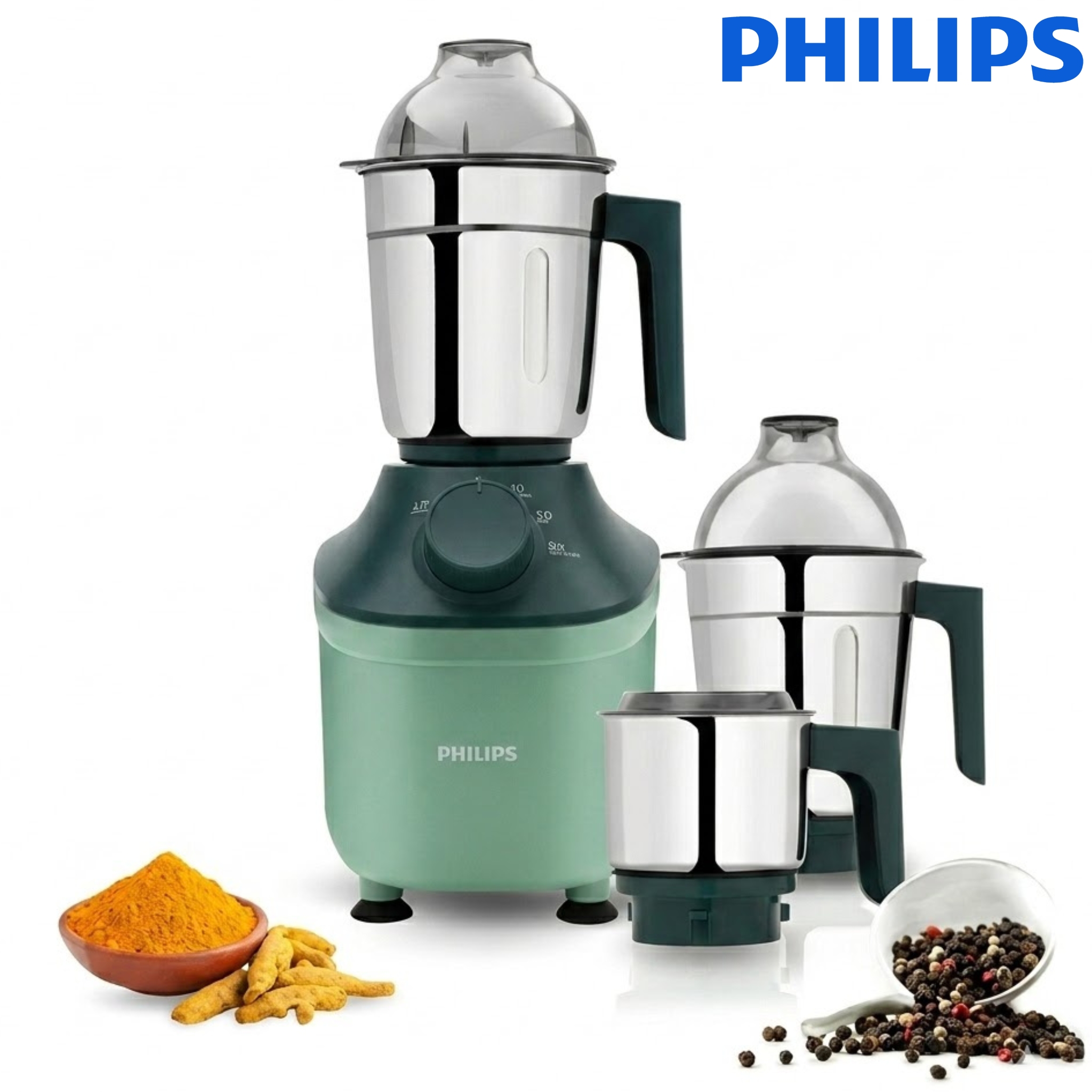 Philips HL7773/02 Mixer Grinder 800W | 3 Stainless Steel Jars | MicroGrind Technology | Green - Thumbnail 7