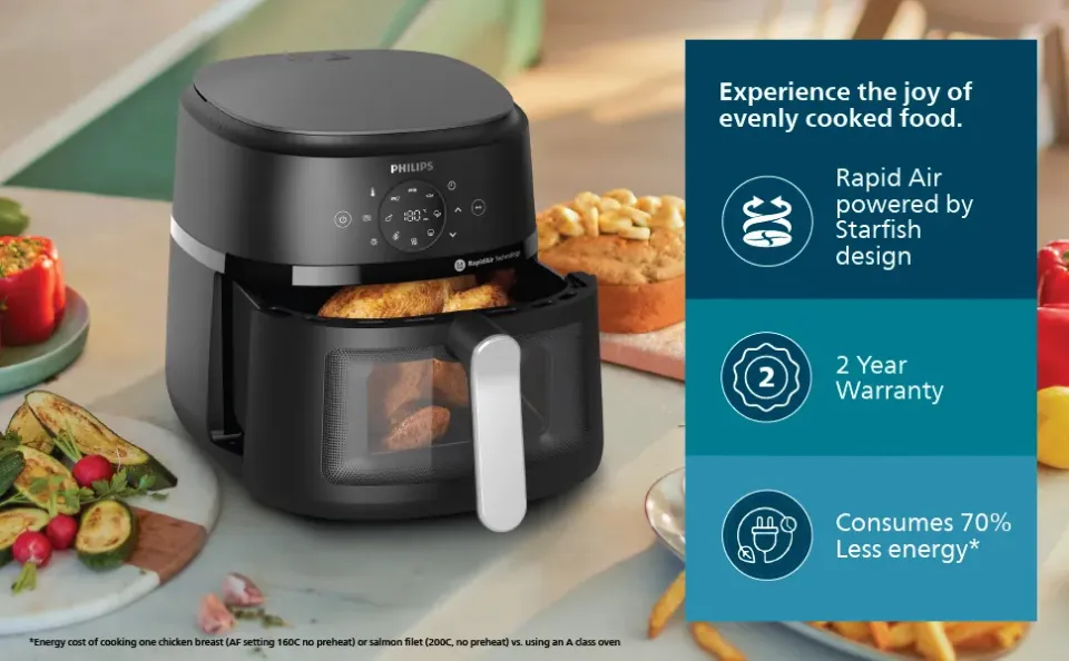 PHILIPS Air Fryer NA231/00 with touch panel, uses up to 90% less fat, 1700W, 6.2 Liter XL Size , with Rapid Air Technology (Black),Cooking window. - Thumbnail 4