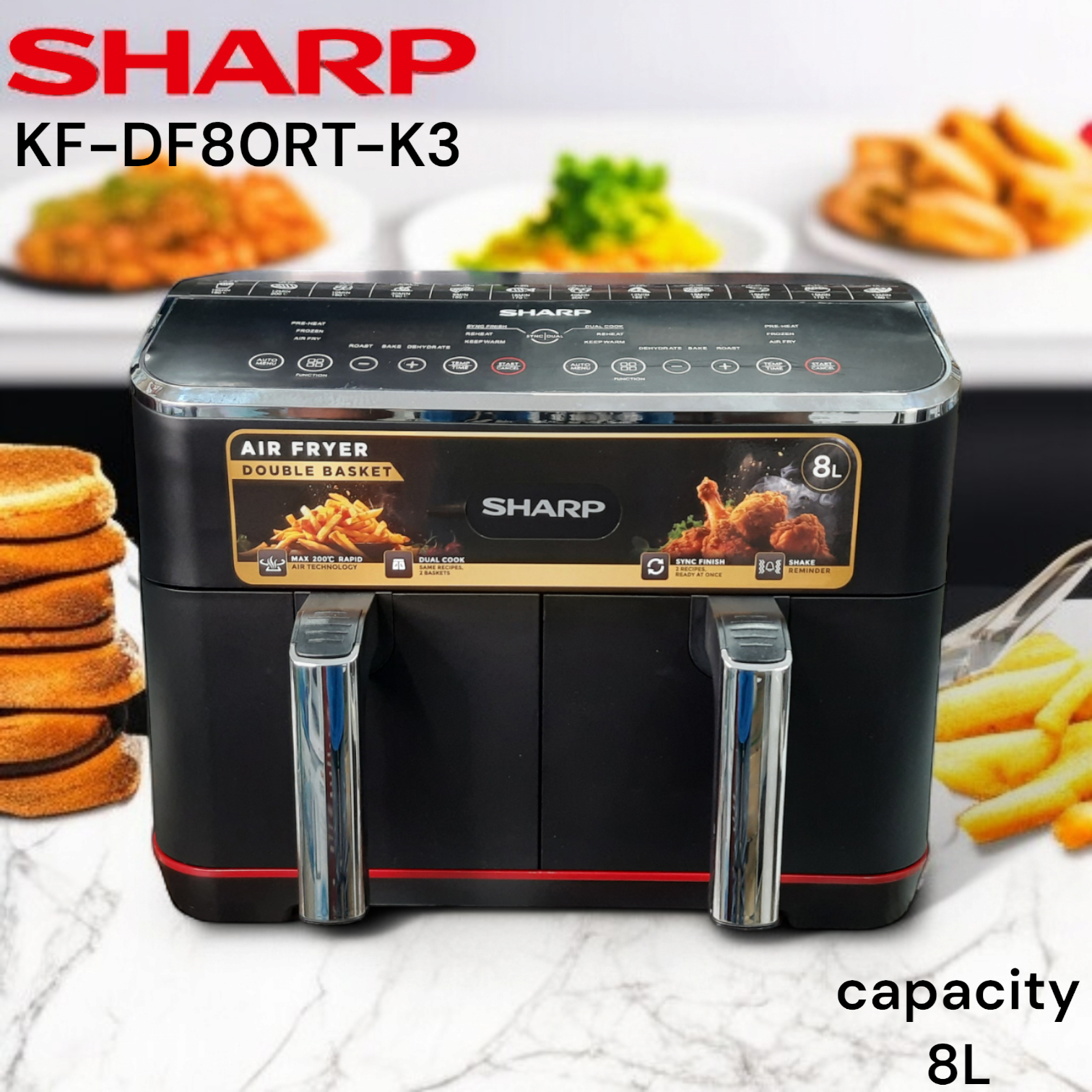 Sharp KF-DF80RT-K3 || 8L || 1800W  ||  Double Basket Air Fryer - Thumbnail 4