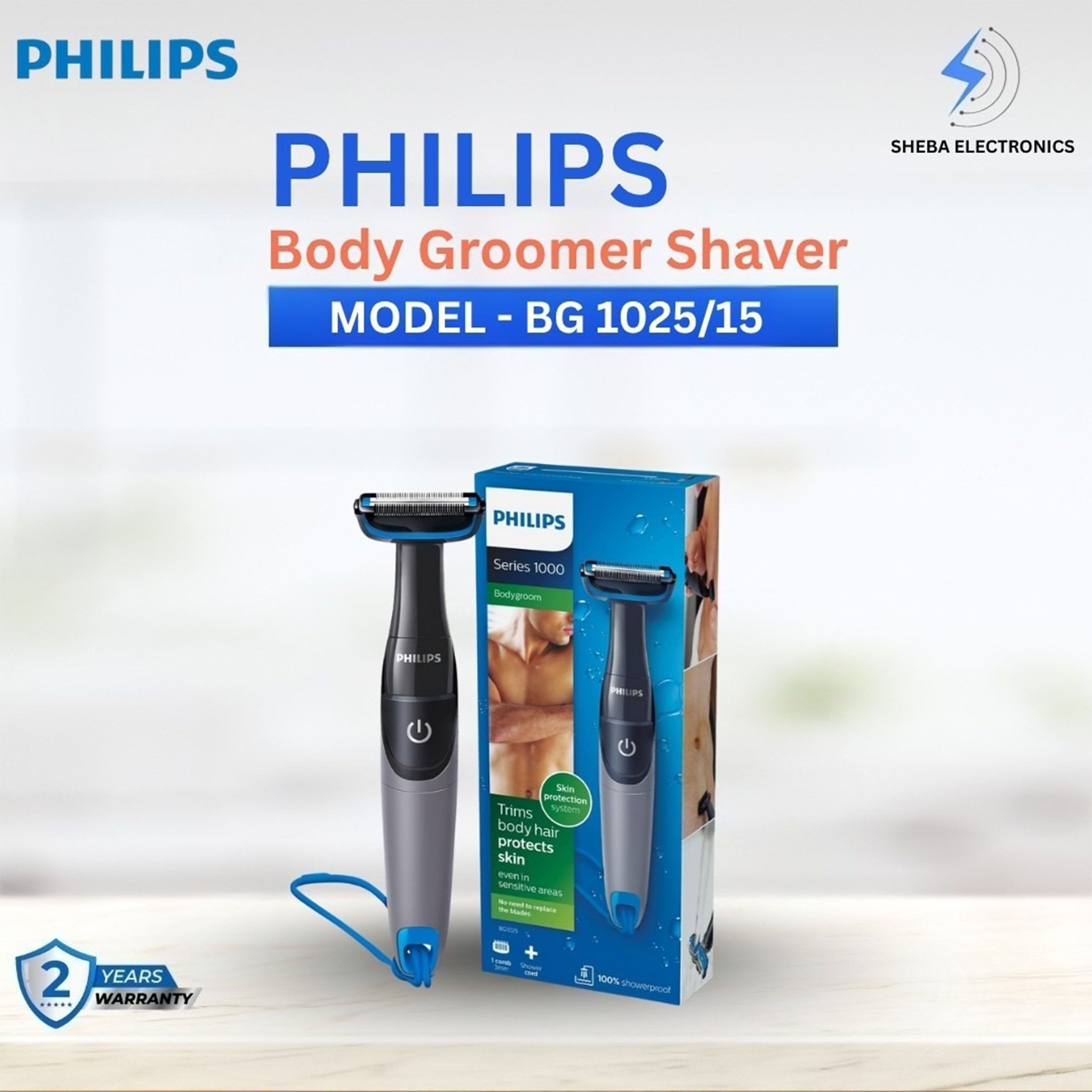PHILIPS BG 1025/15 Showerproof Battery Powered Body Groomer Shaver For Men, - Thumbnail 4