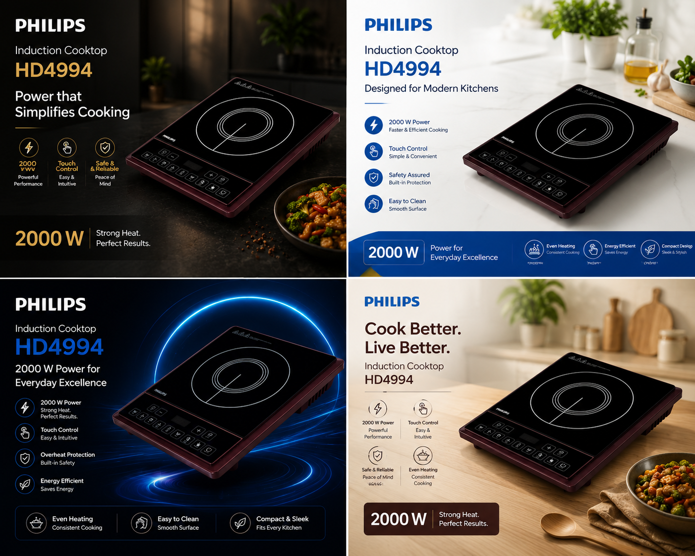PHILIPS HD4994 2000W Induction Cooktop Push Button (Maroon) - Thumbnail 4