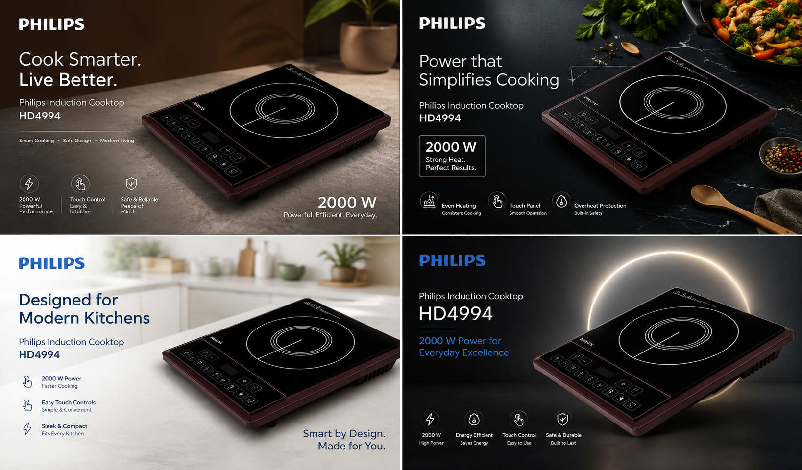 PHILIPS HD4994 2000W Induction Cooktop Push Button (Maroon) - Thumbnail 2