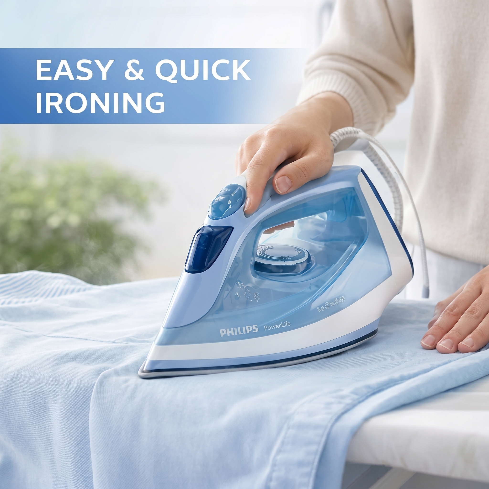 Philips Steam Iron DST1510/20 |  1350Watts | Ceramic Soleplate | 180g Steam Boost | Continuous Steam | Fast Heat Up | Drip Stop | Lightweight | Blue - Thumbnail 2