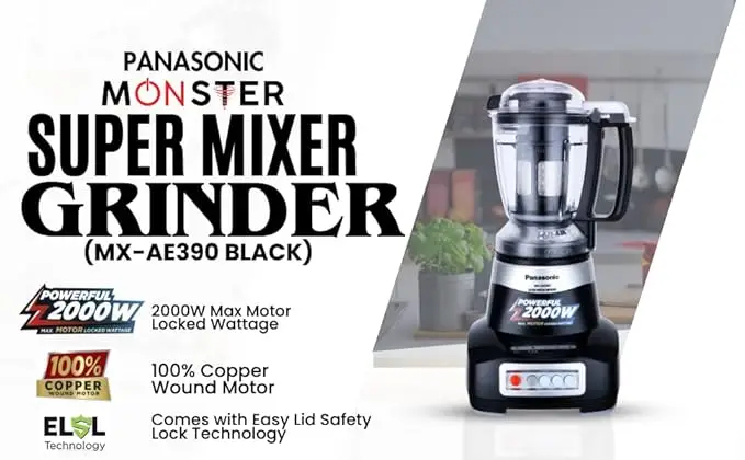 Panasonic MX-AE475 (Black)-2000 watt Super Mixer Grinder (Monster) 4 Jar - Thumbnail 3
