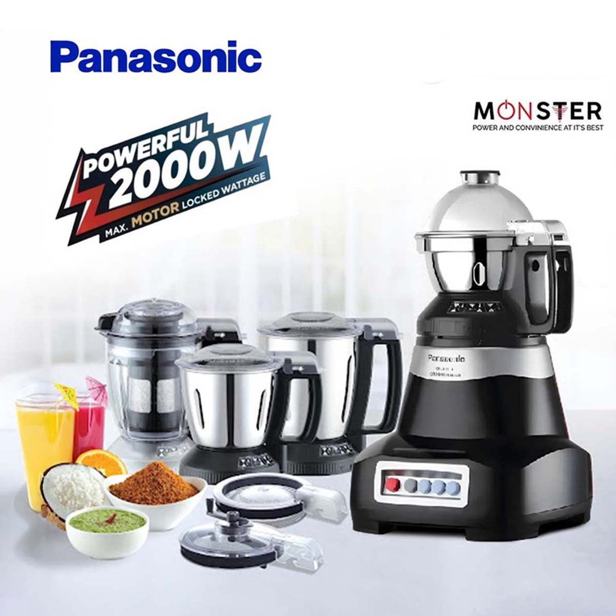 Panasonic MX-AE475 (Black)-2000 watt Super Mixer Grinder (Monster) 4 Jar - Thumbnail 2