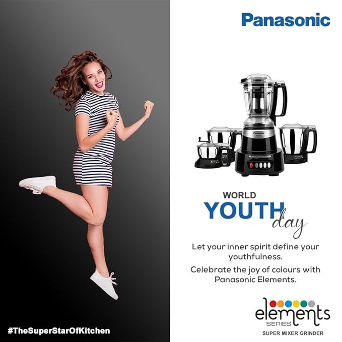 Panasonic MX-AV425 1500-Watt Powerful Super Mixer Grinder - Charcoal Black - Thumbnail 3