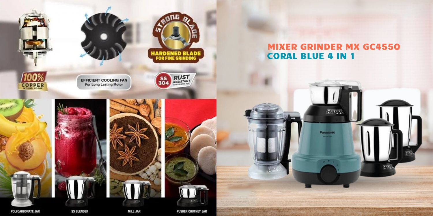Panasonic Mixer Grinder MX-GC4550 900 Watts – Coral Blue (4-in-1) - Thumbnail 3