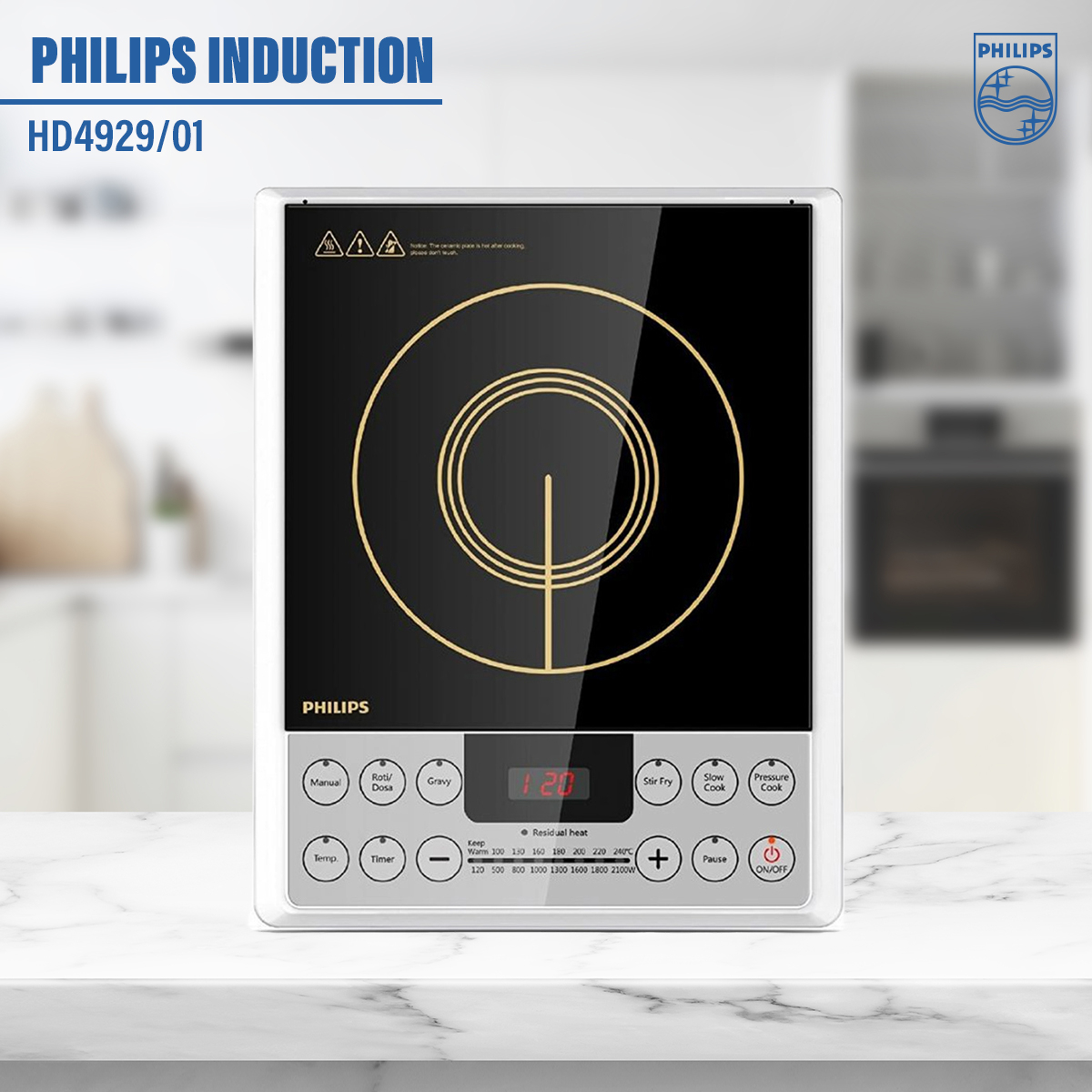 Philips HD4929 Induction Cooker with Auto-Off Function 2100-Watt (Black) - Thumbnail 3