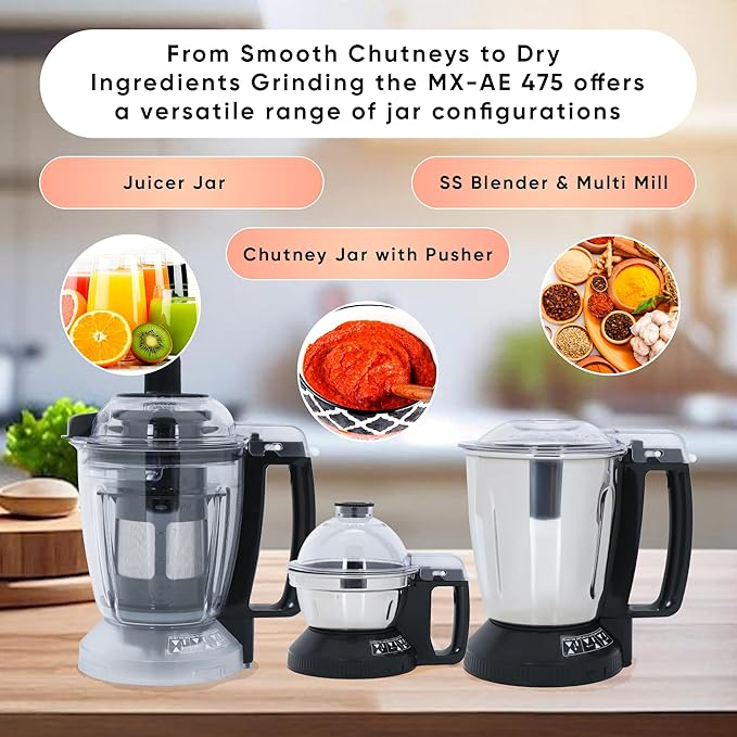 Panasonic MX-AE475 Mixer Grinder – Monster 2000W Super Mixer Grinder with 3 Stainless Steel Jars & Juicer Extractor (Red) - Thumbnail 3