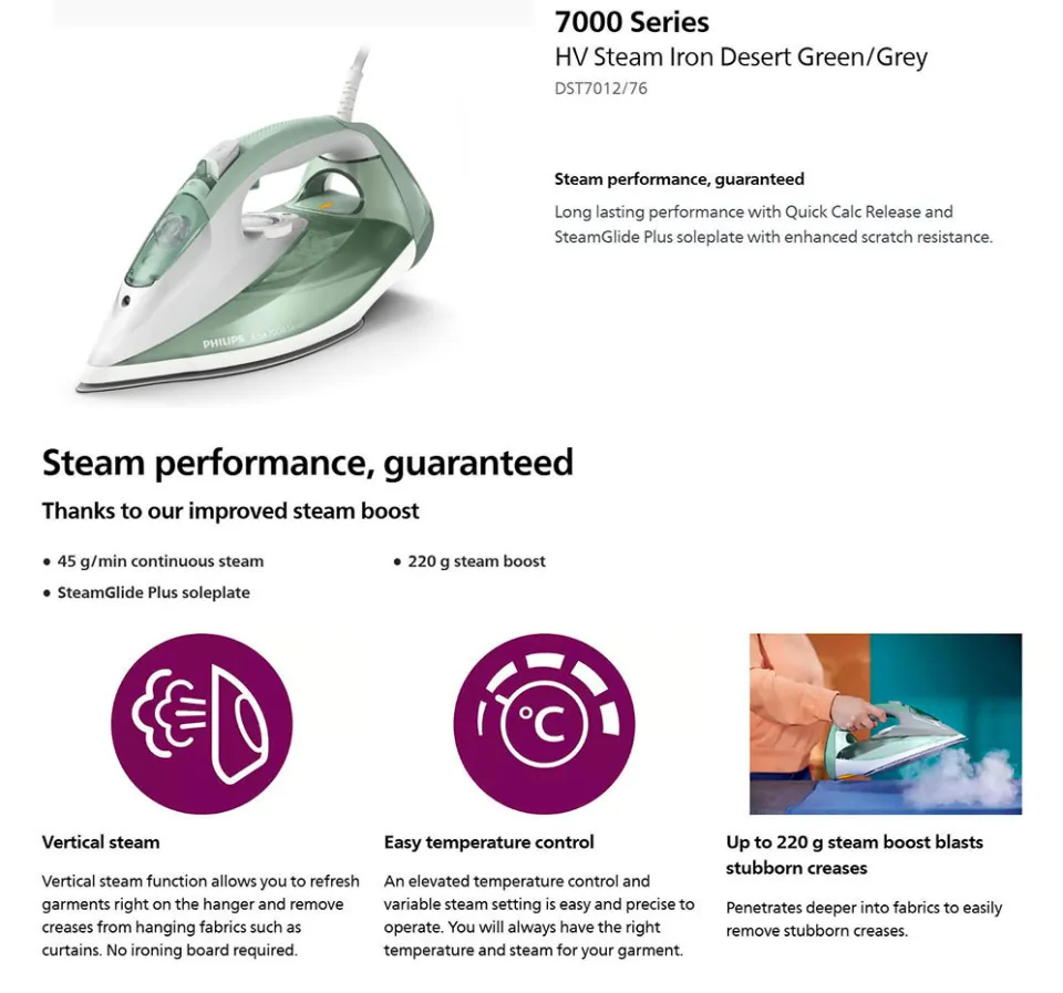 Philips DST7012/76 HV Steam Iron 7000 Series Steam Glide Plus - Thumbnail 2