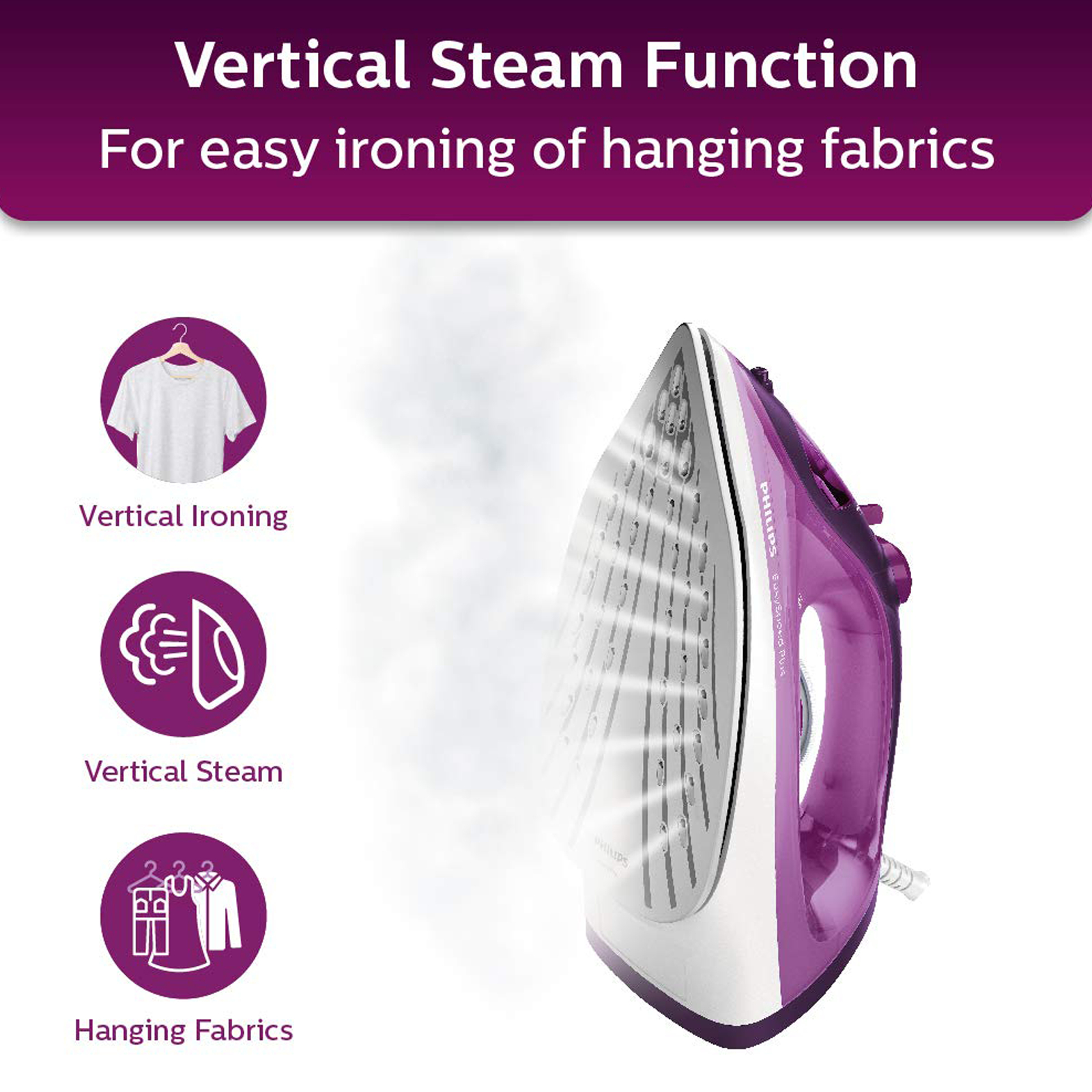 Philips GC2147/30 Easy-Speed Plus Steam Iron 2400 Watts Ceramic Soleplate Purple  (0 reviews) - Thumbnail 2