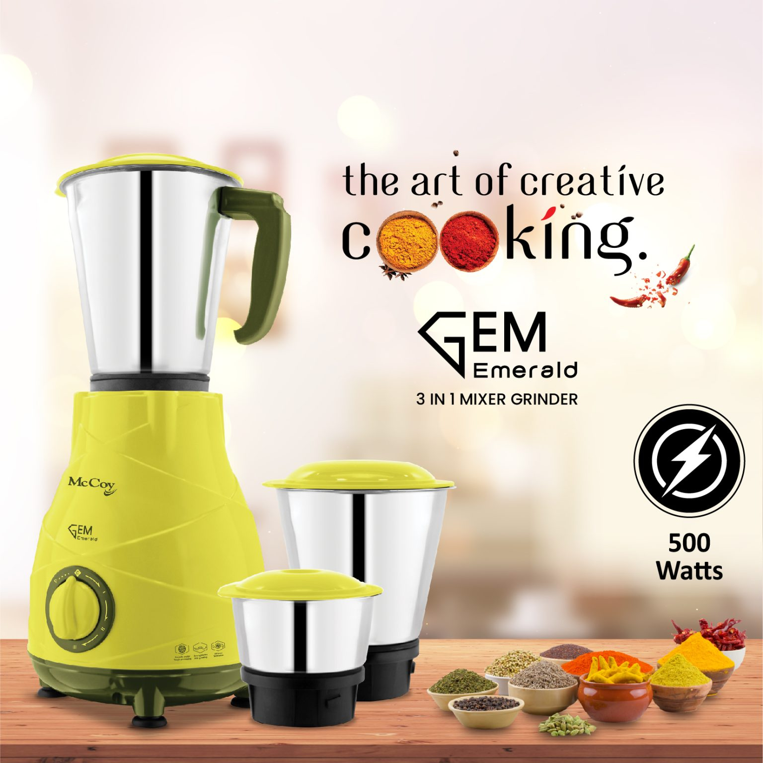 Mccoy Gem Emerald  Mixer Grinder 500 Watts - Thumbnail 4