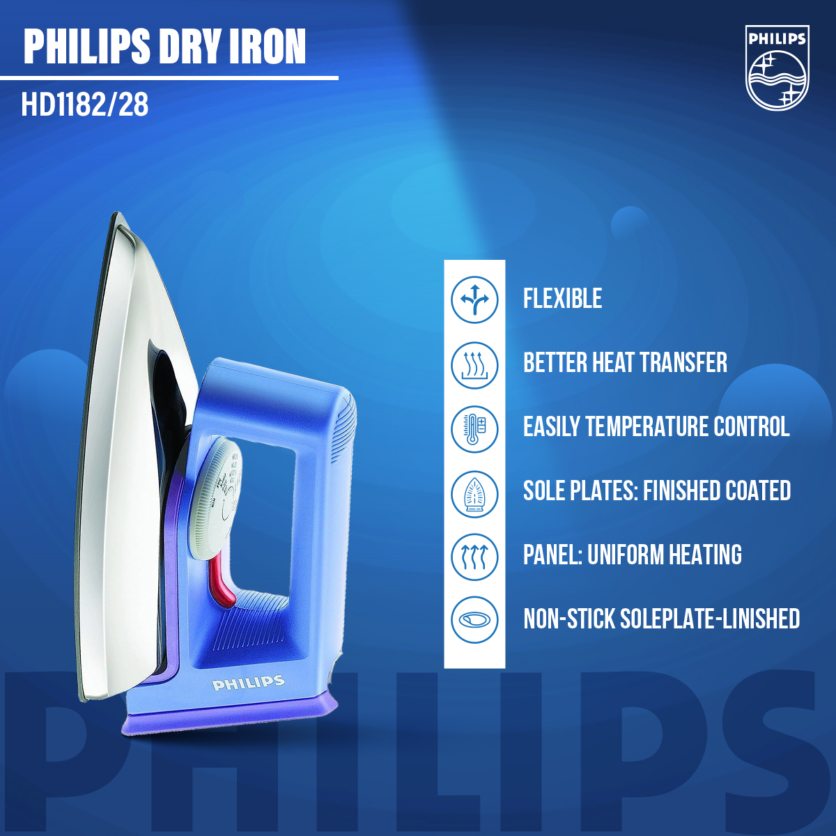 Philips Dry Iron HD1182/28 & 1000w Power - Thumbnail 3