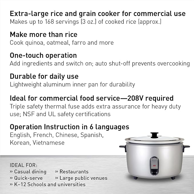 Panasonic SR-GA721 Commercial Rice Cooker – 7.2 Liter | 2500W | 40 Cups | Auto Keep Warm - Thumbnail 5