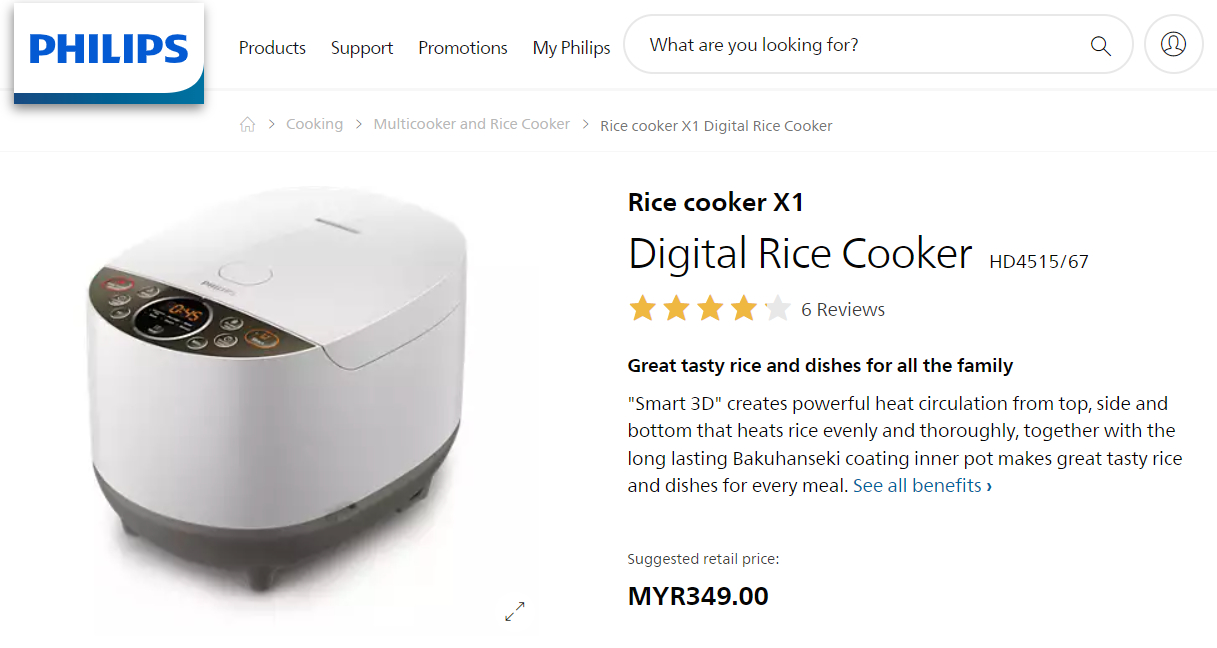 Philips Digital Rice Cooker HD4515 – 1.8L | Smart 3D Heating | Bakuhanseki Inner Pot | 8 Cooking Menus - Thumbnail 5