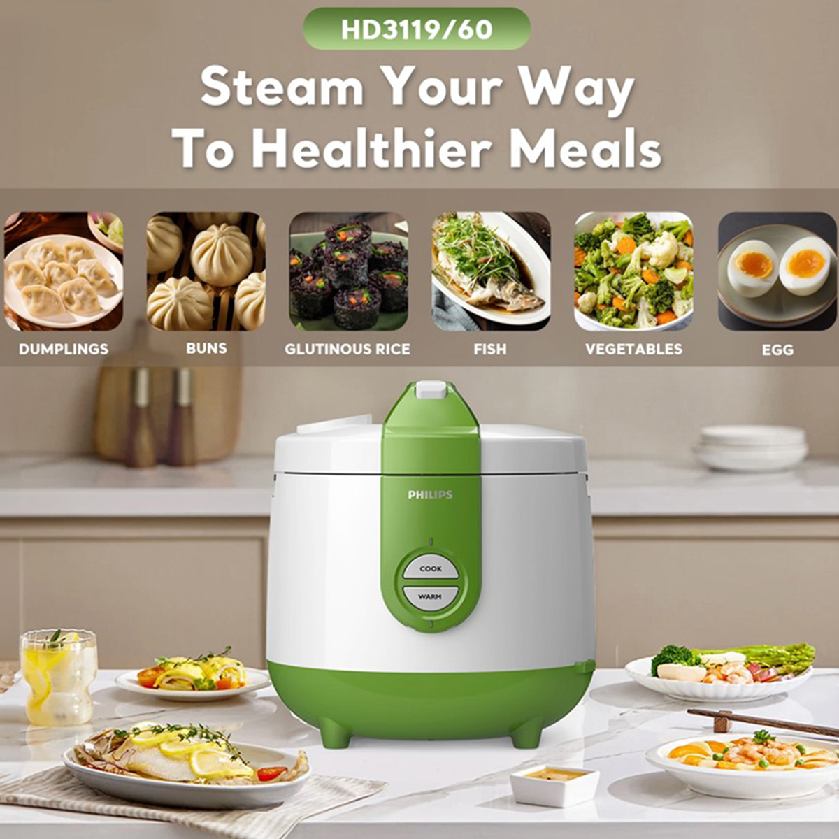 Philips Daily Collection Rice Cooker HD3119/60 – 2.0L - Thumbnail 3