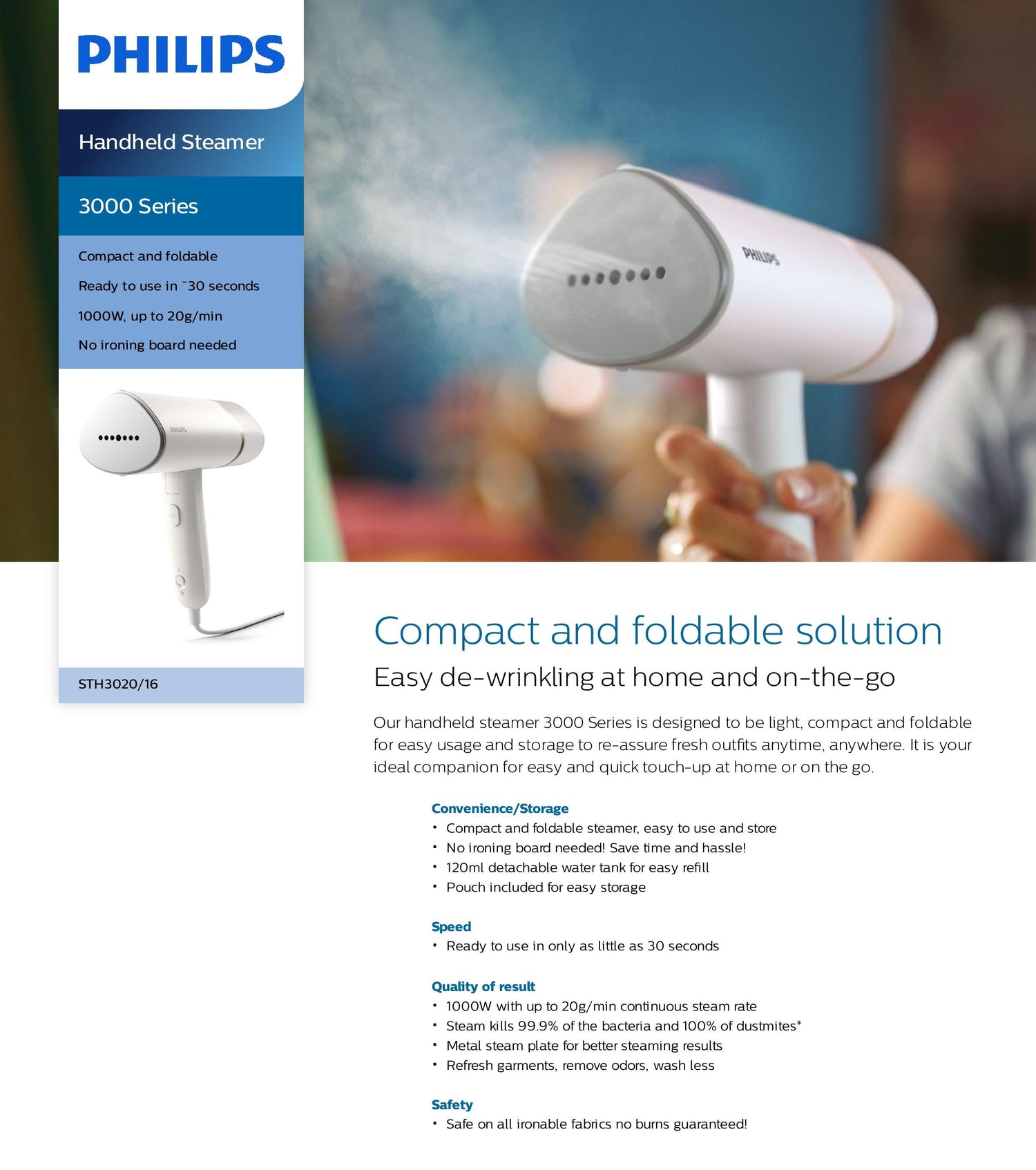 Philips STH3020 Handheld Steamer 3000 Series - Thumbnail 4
