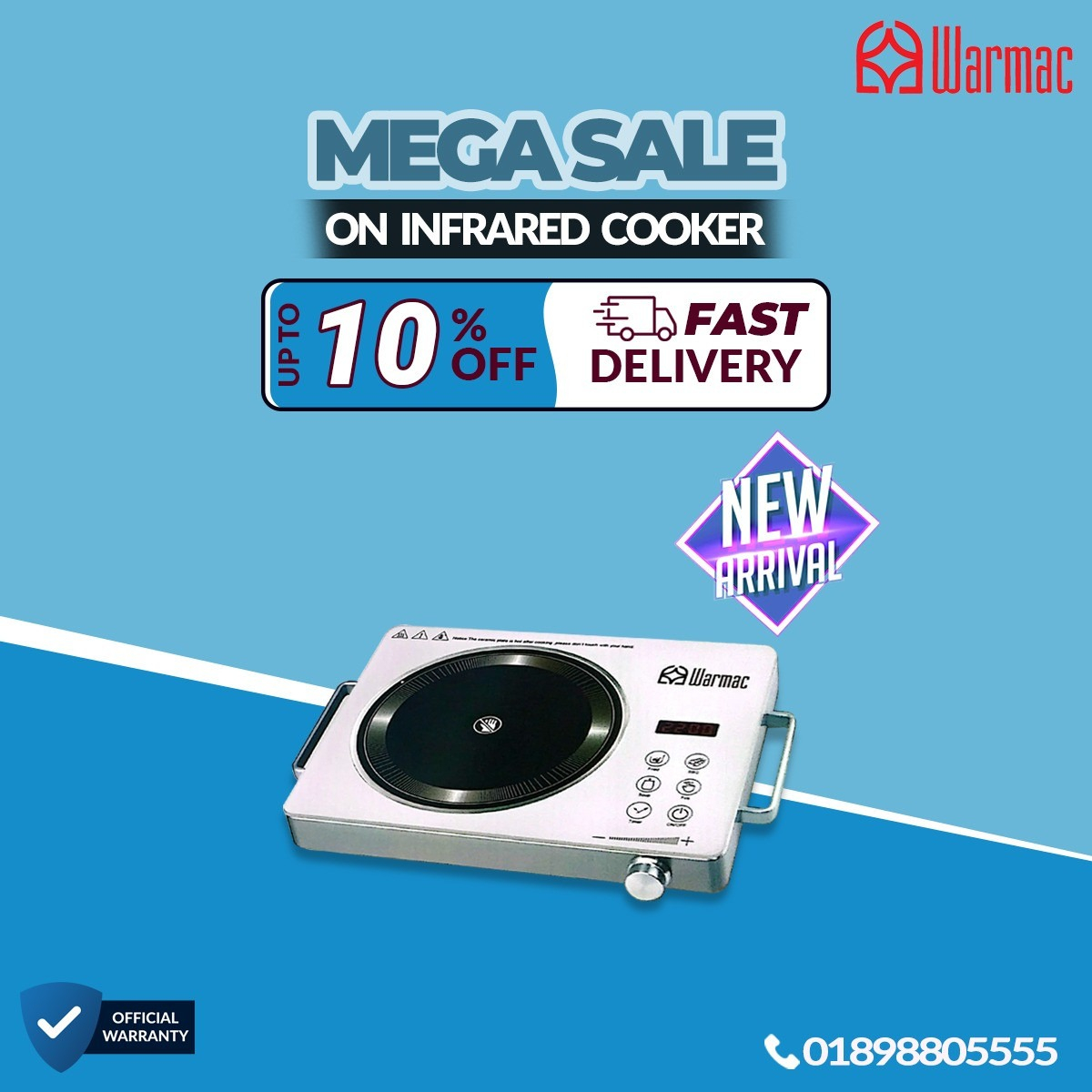Warmac Infrared Cooker W1001 – 2200W Max Power, Zero Radiation, Safe & Durable Cooking - Thumbnail 3