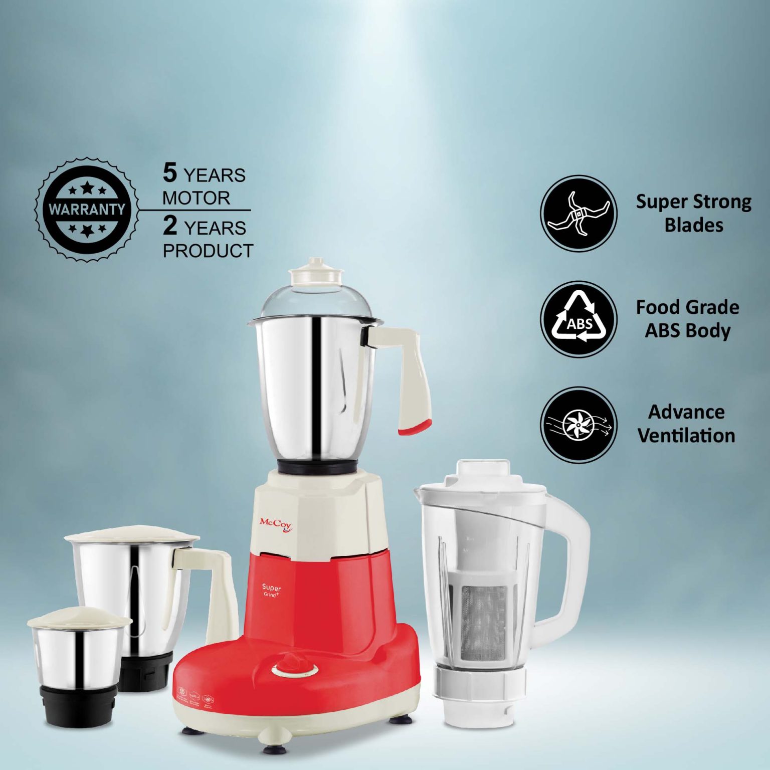 McCoy Super Grind 750W 3 Jars Mixer Grinder - Thumbnail 2