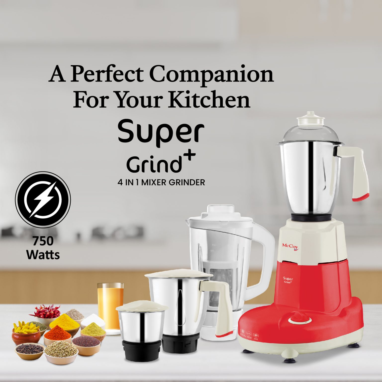 McCoy Super Grind 750W 3 Jars Mixer Grinder - Thumbnail 4