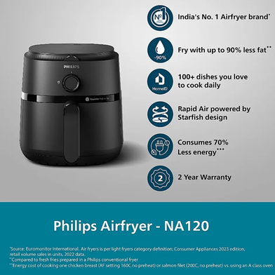 Philips Air Fryer NA120/00 4.2 Litre -Airfryer with Rapid Air Technology - Thumbnail 2
