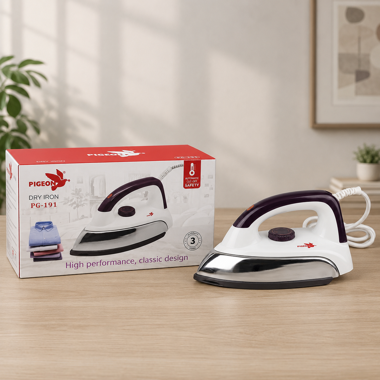 Pigeon PG-191 Electric Dry Iron,1000 Watts, Warranty	3 Years - Thumbnail 3