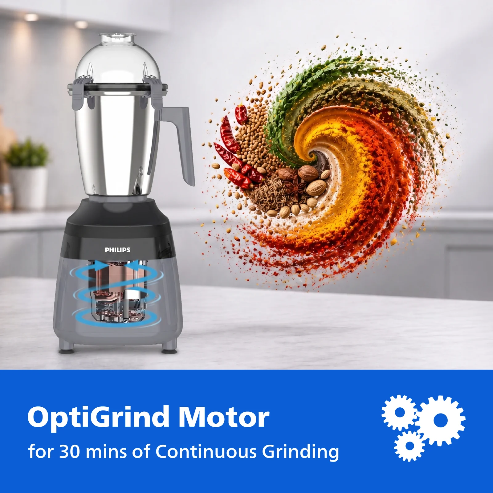 Philips 750W 3-Jar Mixer Grinder - HR7000/00  |2 Years Warranty - Thumbnail 6
