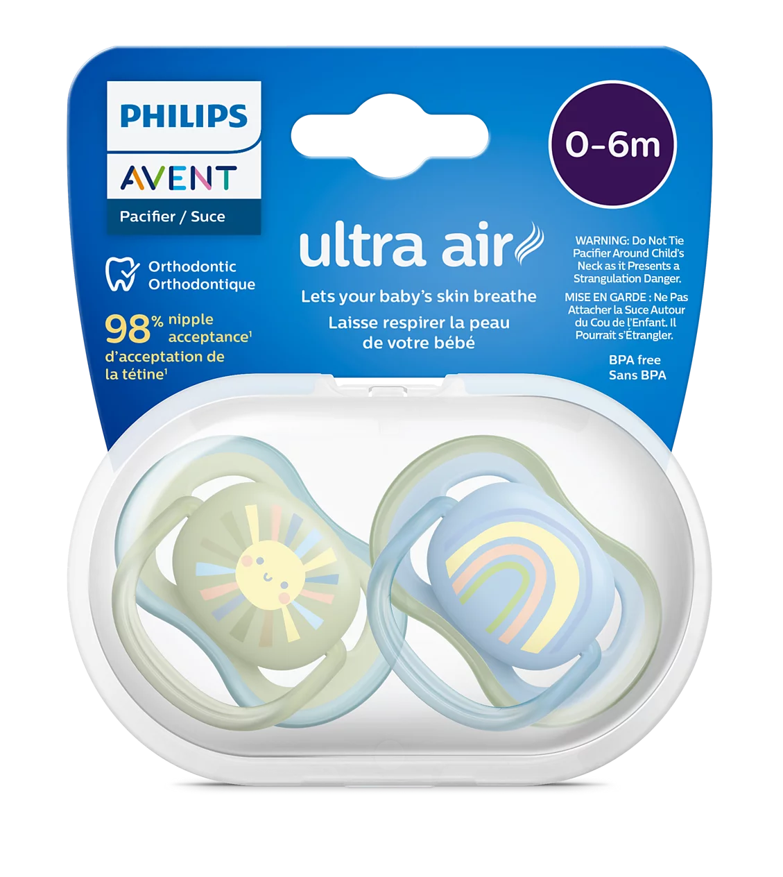 Philips Avent Ultra Air Orthodontic Pacifier Soother 0-6m 2Pcs SCF085/58