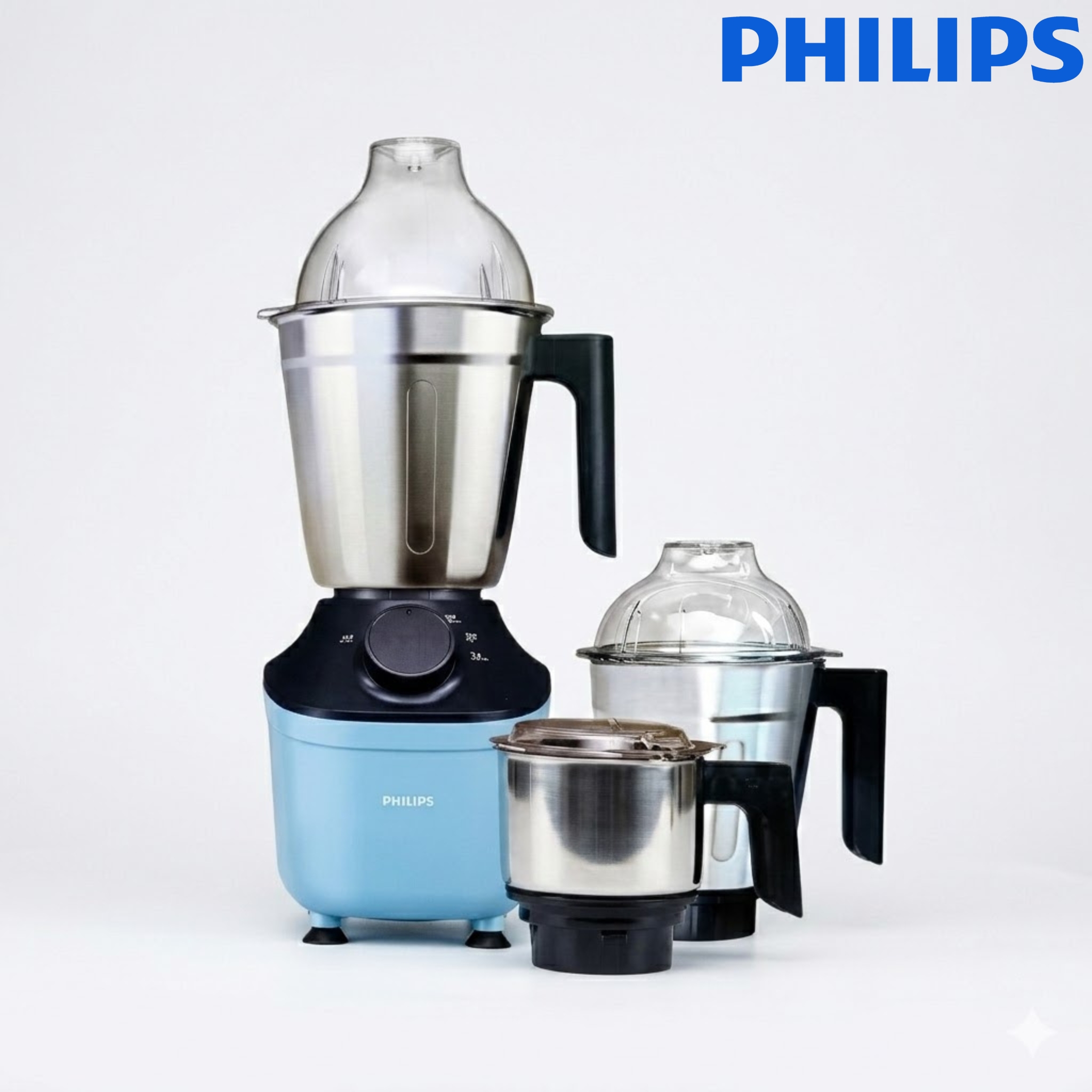 Philips HL7773/01 Mixer Grinder 800W | MicroGrind Technology | 3 Stainless Steel Jars | Official Warranty (Blue)