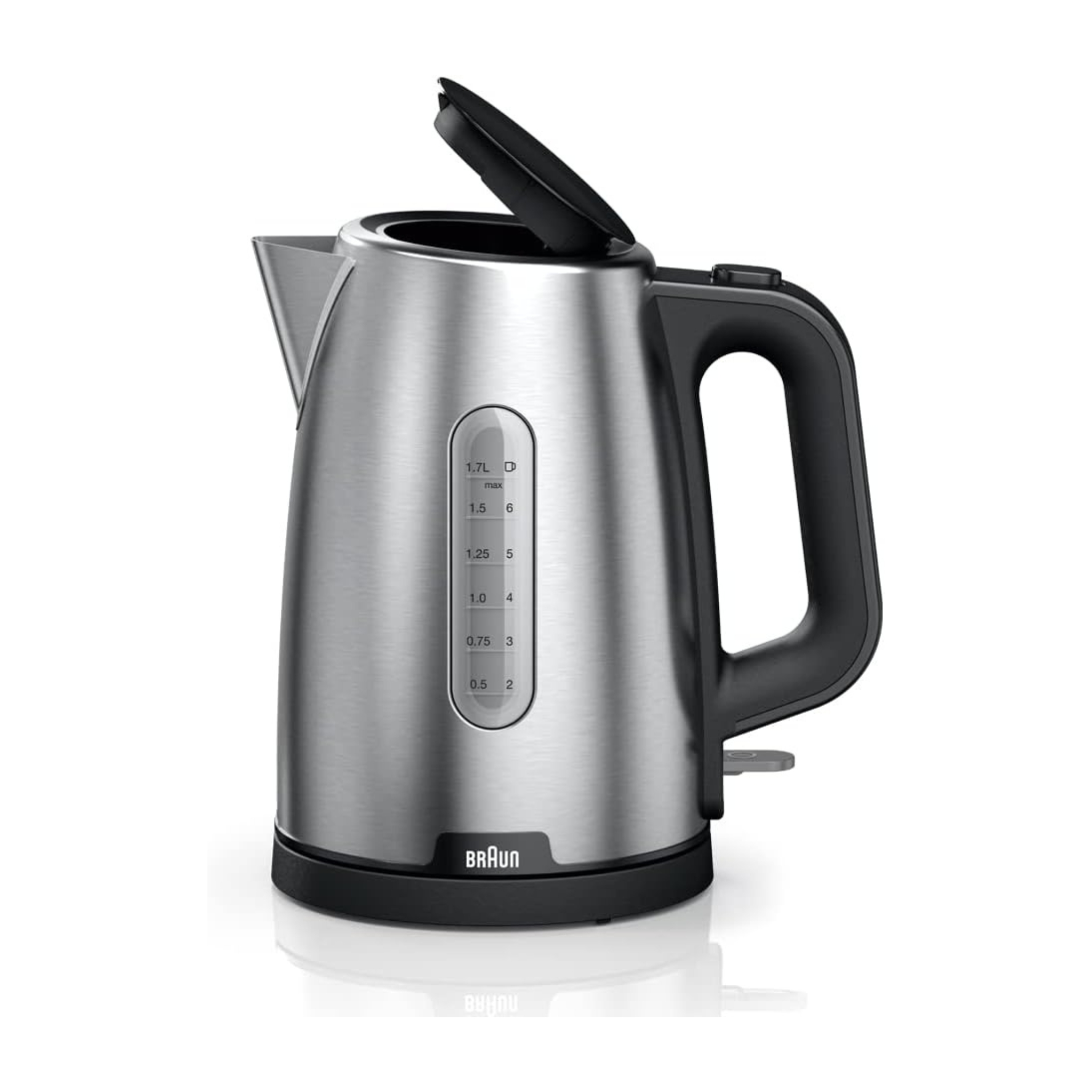 Braun WK1500 Electric Kettle PurShine , 2200 Watts, 1.7L Capacity, Stainless Steel/Black
