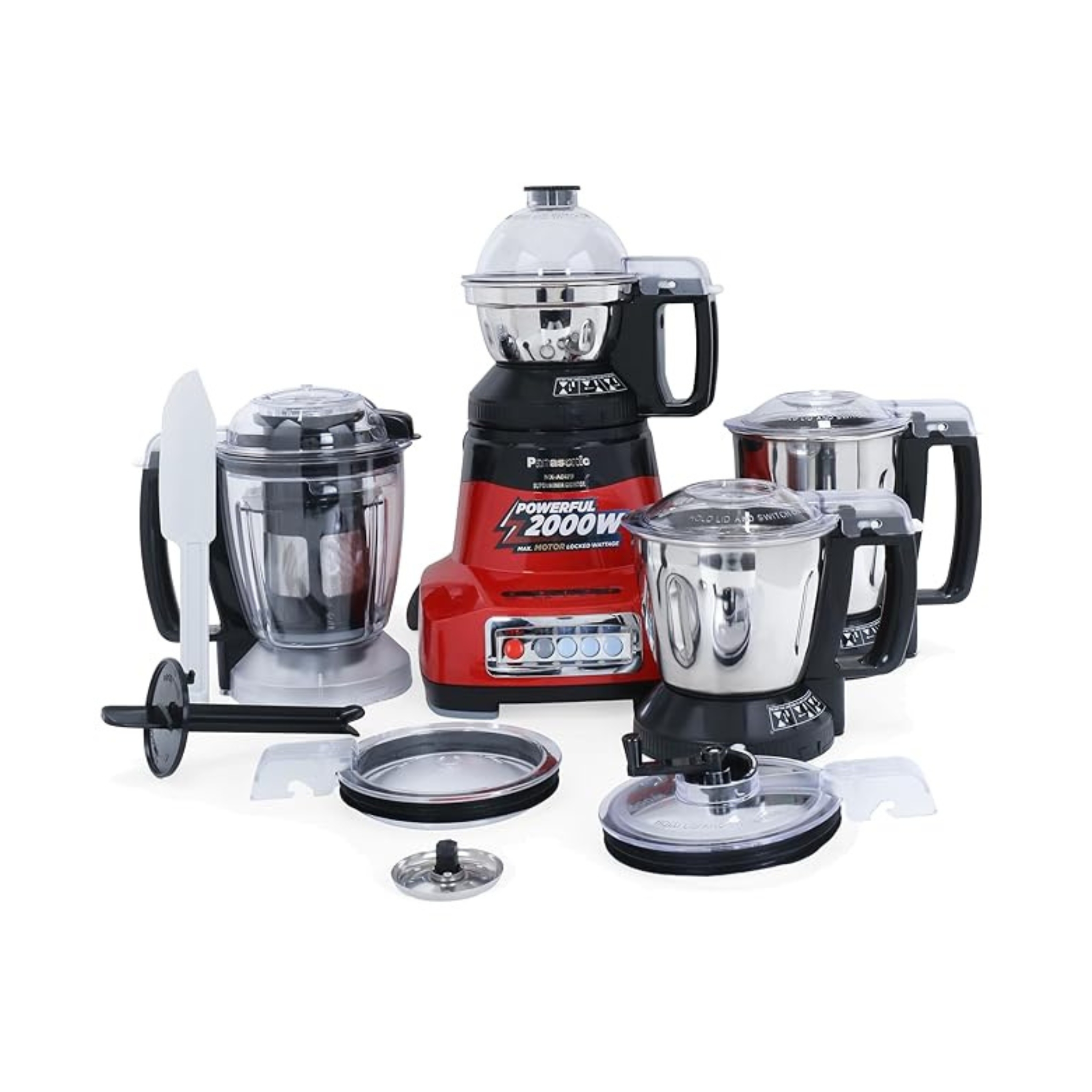 Panasonic MX-AE475 Mixer Grinder – Monster 2000W Super Mixer Grinder with 3 Stainless Steel Jars & Juicer Extractor (Red)