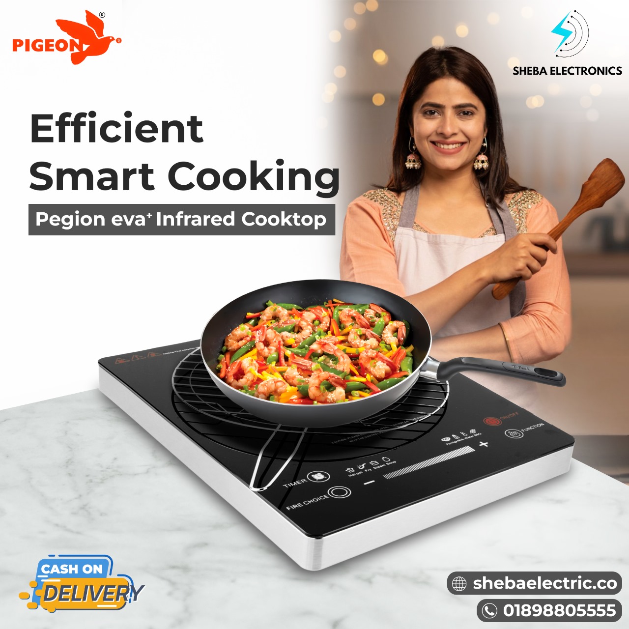 Pigeon EVA+ SAP14666 Infrared Cooktop 2200 Watts Black Full touch Panel